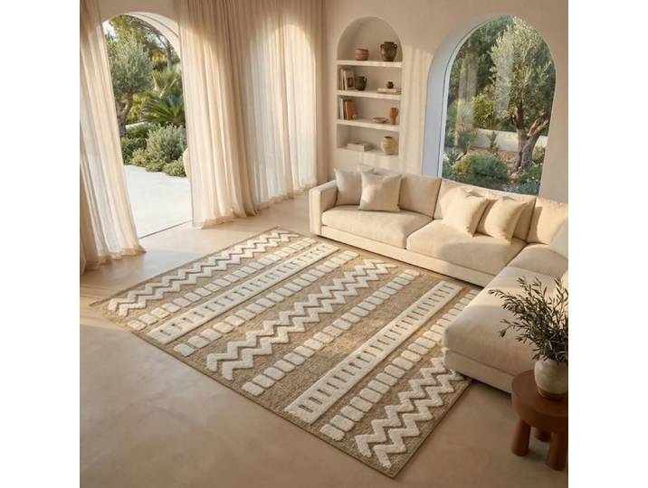 Tapis aspect jute à motif géométrique en relief blanc 160x230