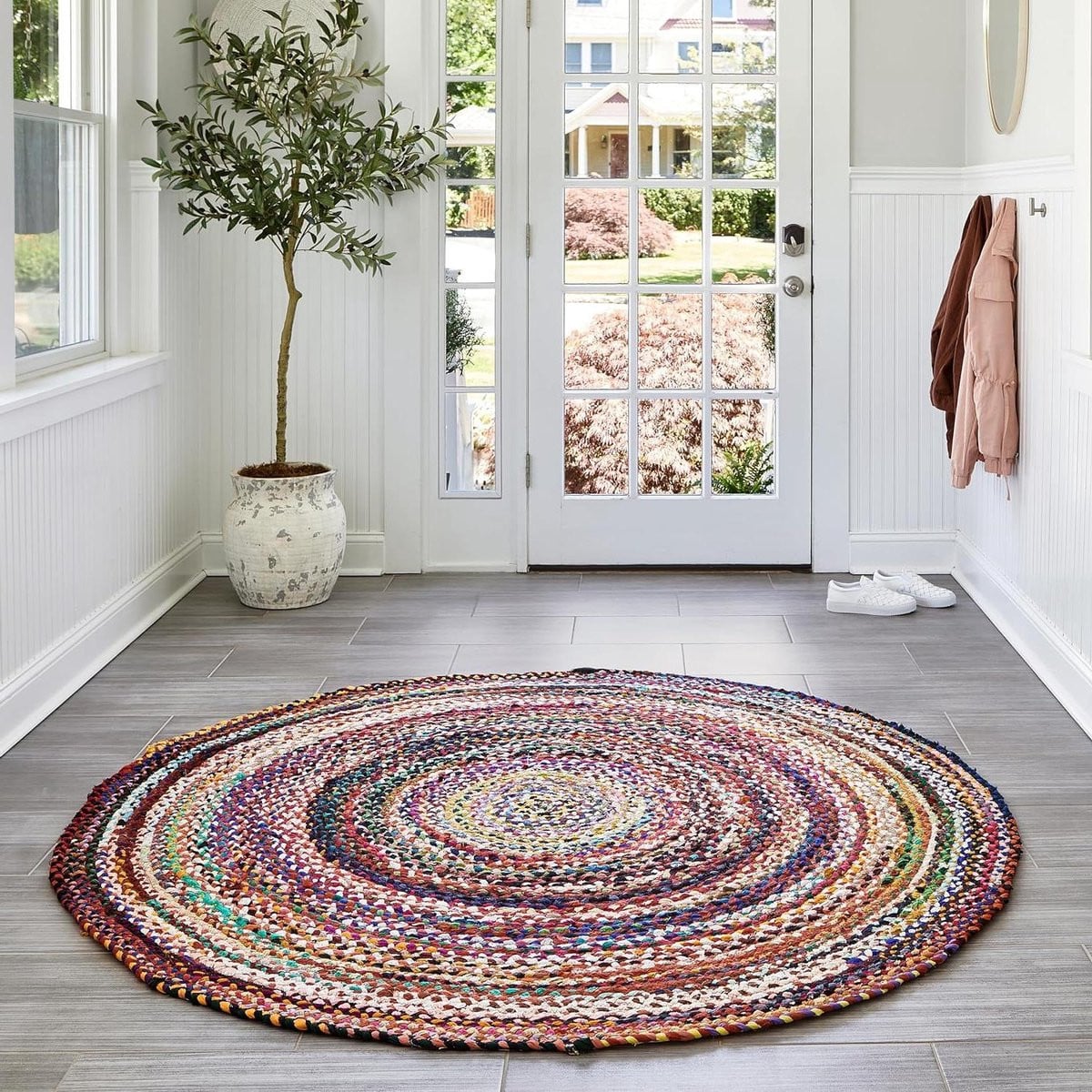 Handgeweven Boho Katoenen Vloerkleed Rond Multicolor - Diameter: 183 cm