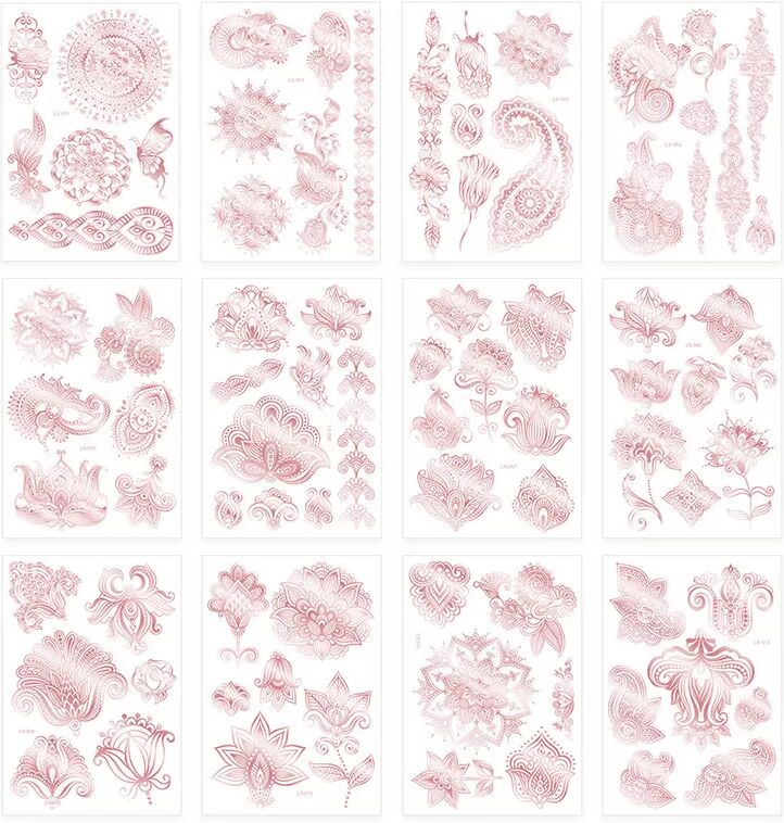 INF Temporäre Tattoos, Metallic Henna Spitzen Tattoo-Aufkleber (Set von 12)