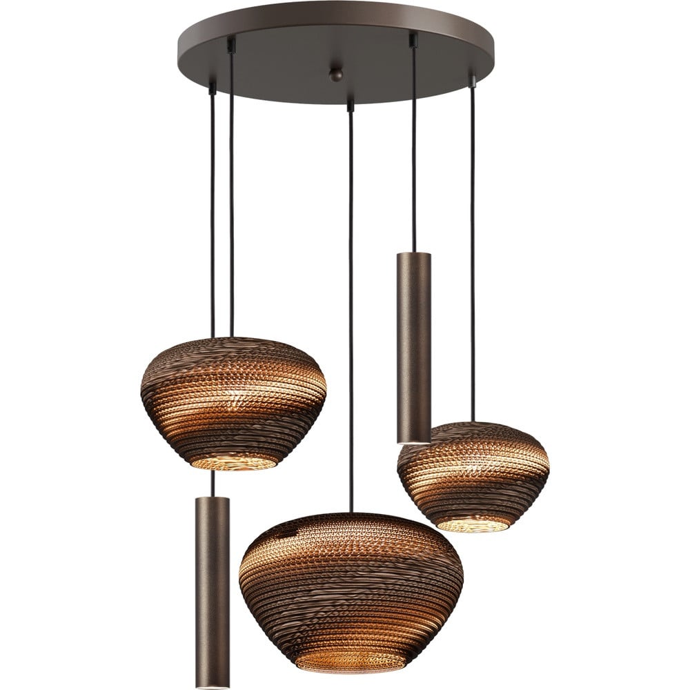 Masterlight Cartone 5-lichts hanglamp met Think Paper kappen, Bruin