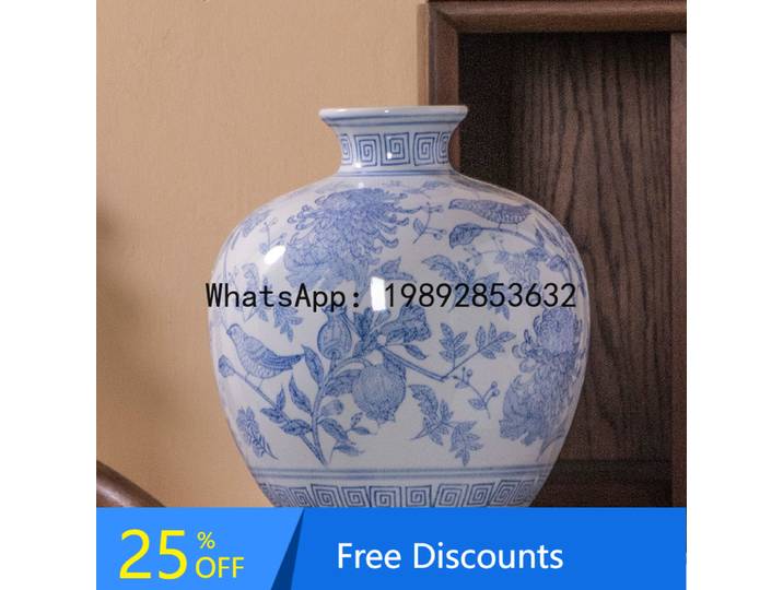 Vase à grenade en porcelaine bleue et blanche, élégant, CZ, décoration d'arrangement floral haut de gamme pour salon, Vase à fleurs artistique
