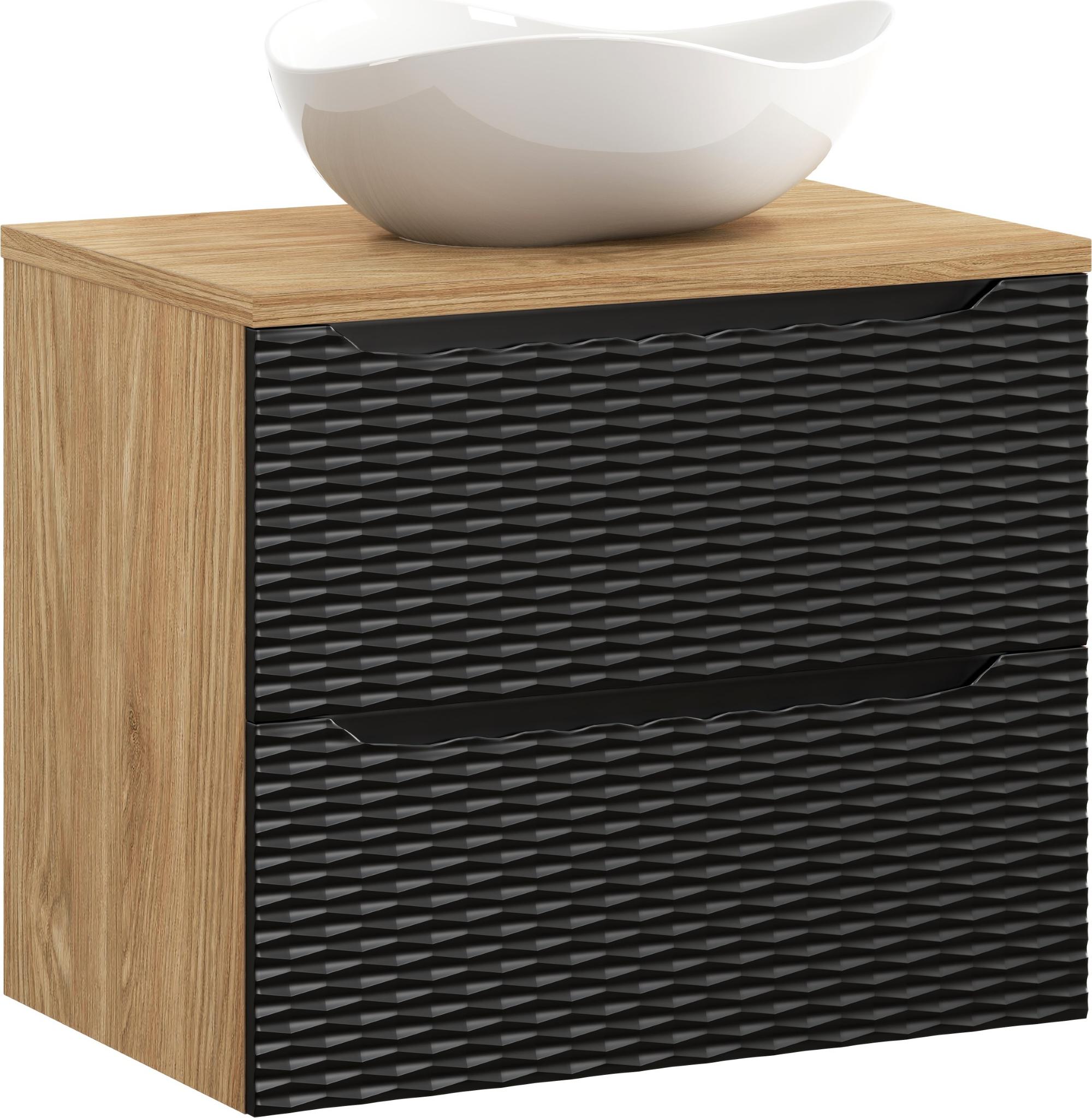 Badezimmerschrank 70 Cm Mit Waschbecken In Weißem Glanz Und Eichenplatte