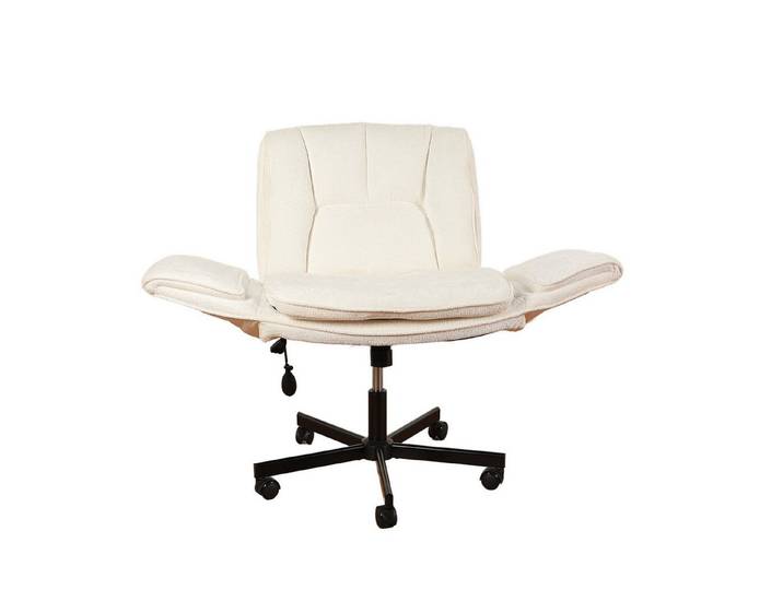 Vankel Drehstuhl Ergonomischer Drehstuhl mit Lordosenstütze und breitem Sitz, Bürostuhl mit Rollen, Klapparmlehnen und weicher Polsterung