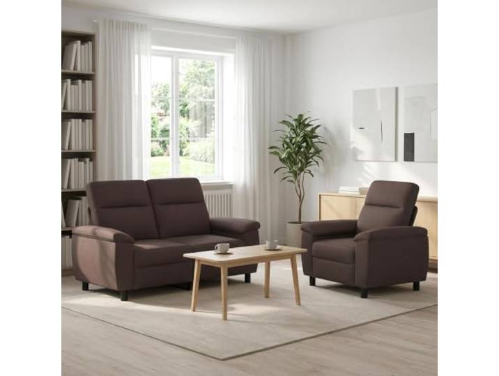 Sofa-Set 2 pcs Dunkelbraun Stoff Metallrahmen,Kissenrücken-Design,konische Kunststoffbeine,100% Polyester,drinnen