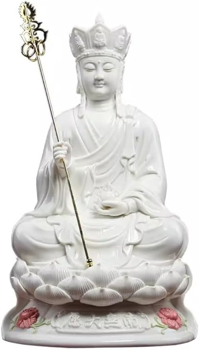 Wit Keramisch Boeddha Beeld voor op Tafel - Handgemaakt Decoratief Figuur - 35 cm