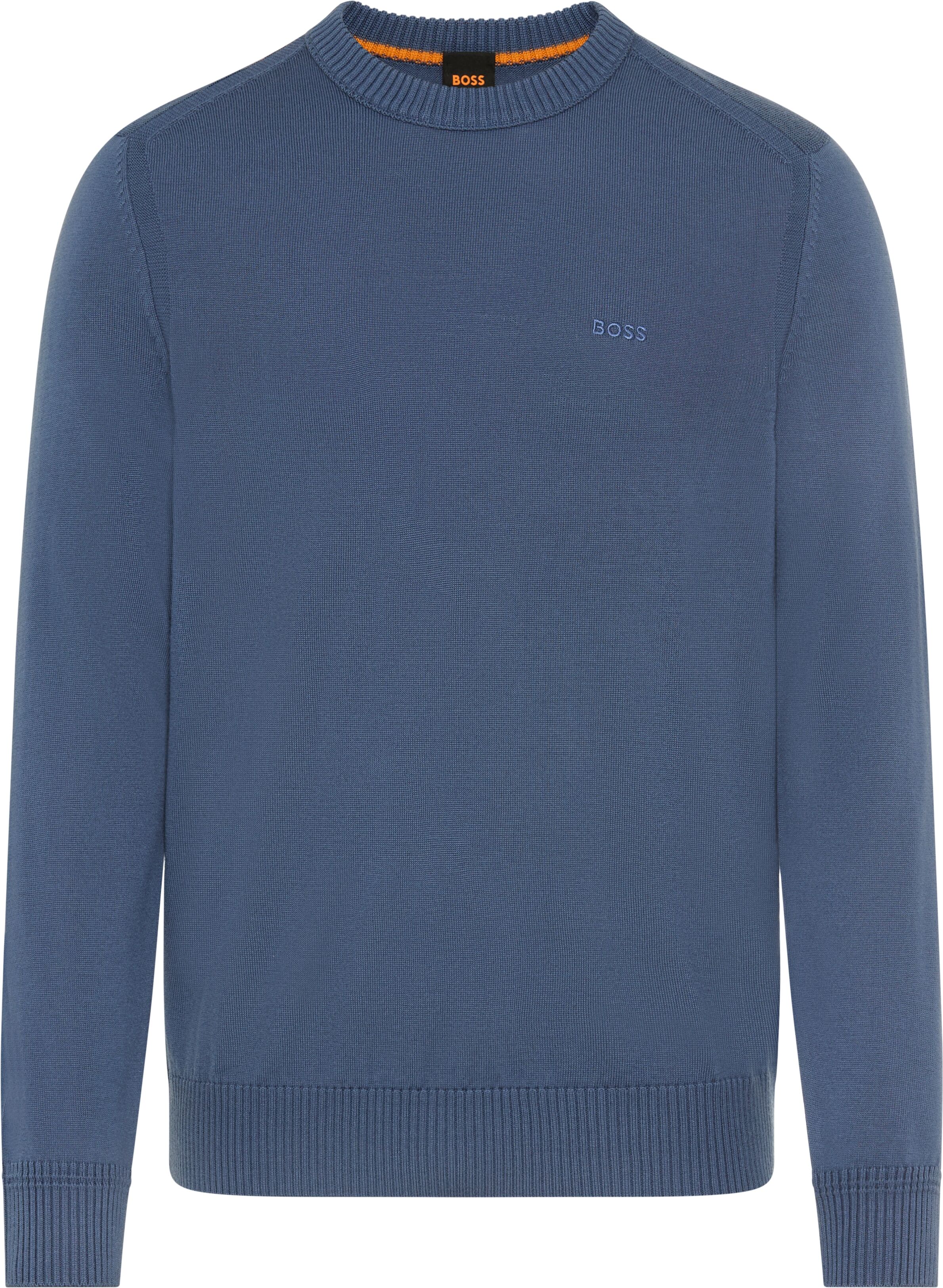 Strickpullover BOSS ORANGE "Avac", Herren, Gr. S, blau (open blau495), Strick, Obermaterial: 60% Schurwolle, 40% Polyacryl, regular fit, Rundhals, Pullover Strickpullover, mit Schurwolle