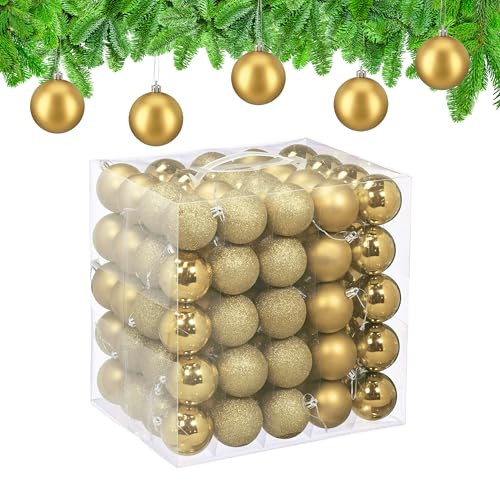 Relaxdays Kerstballen set van 100 stuks, goud, kunststof, rond