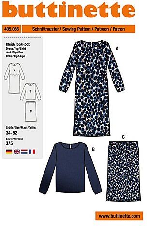 buttinette Schnitt "Langarm-Kleid & -Bluse/Rock" für Damen
