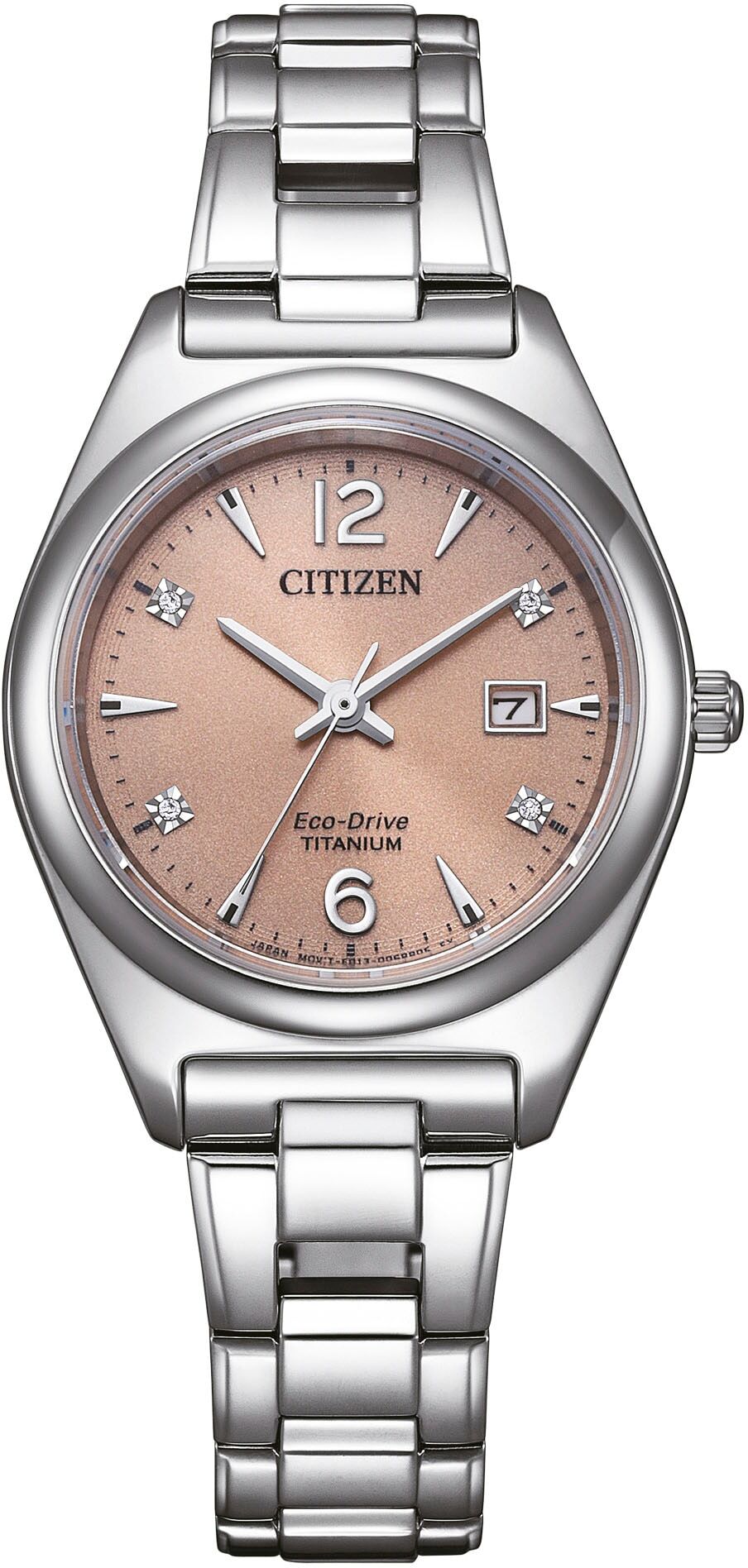 Solaruhr CITIZEN, silber (titansilberfarben, moccafarben, moccafarben), Armbanduhren, Damen, titansilberfarben, Solaruhr, Armbanduhr, Damenuhr, Titan, Datum, Saphirglas, Topseller