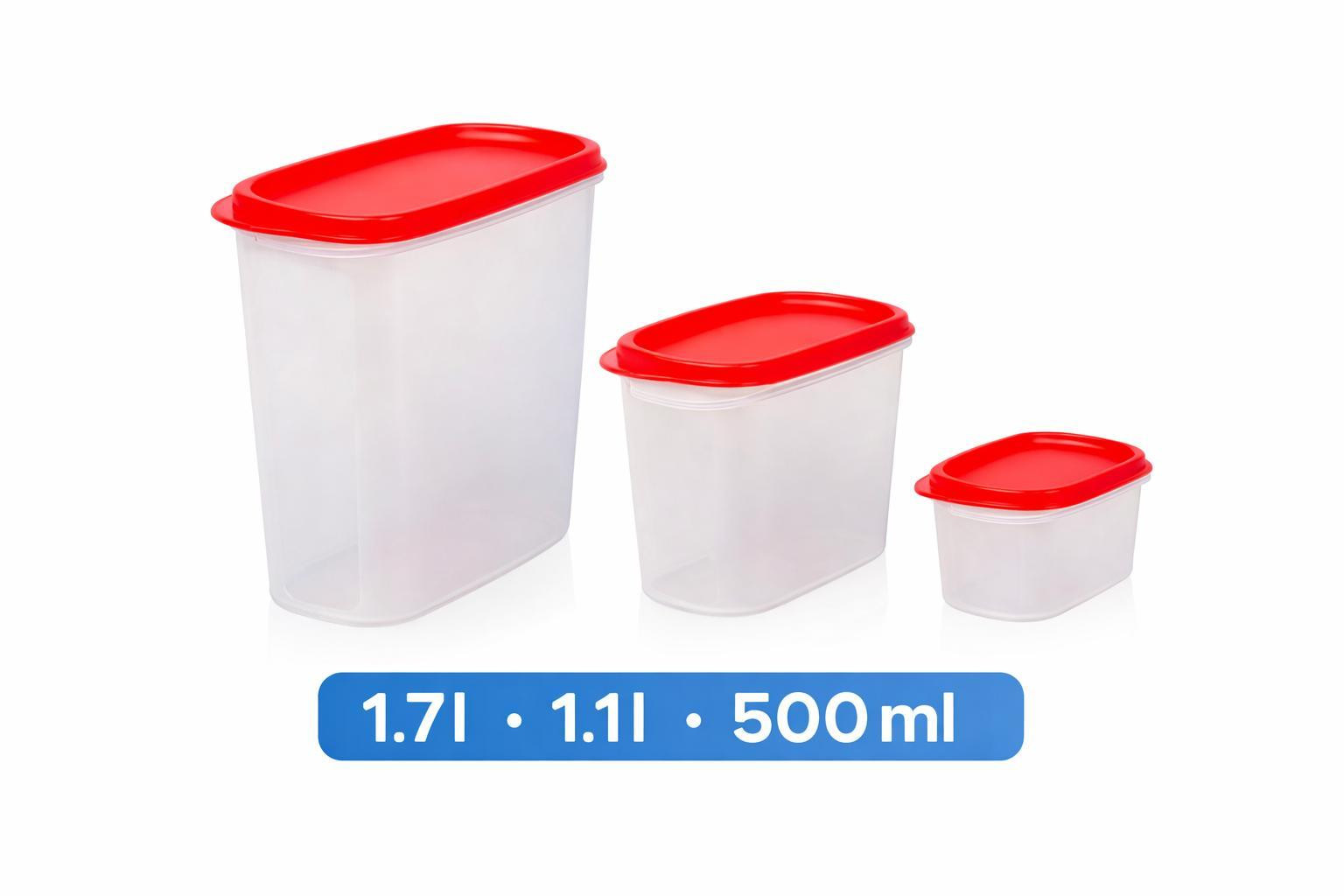 Tupperware Eidgenosse Modulaire Opbergset, Wit/Rood, 500 ml + 1,1 liter + 1,7 liter
