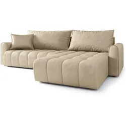 ECKSOFA FRIGA Creme Velours-Stoff mit Schlaffunktion