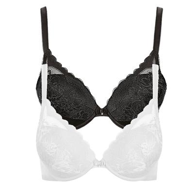 Push-up-BH LISCA "2er Pack Push up BH Evelyn", Damen, Gr. 80, Cup D, bunt (schwarz, weiß), Spitze, Obermaterial: 82% Polyamid PA. 18% Elasthan EL., BHs Push-up-BH