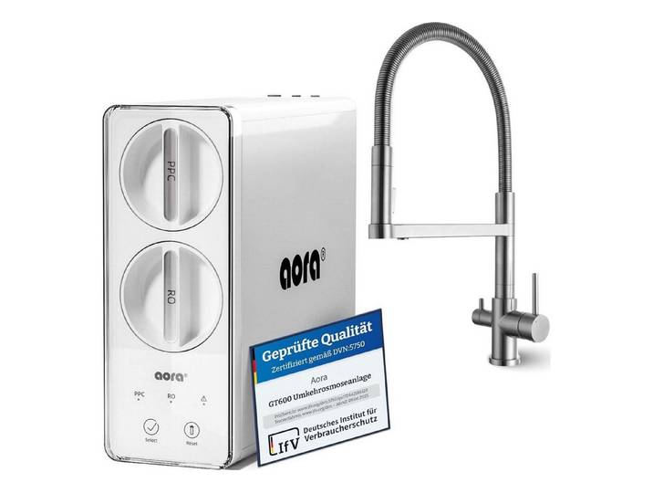 AORA Wasserhahn-Wasserfilter, Umkehrosmose 8-stufig, tanklos, inkl. STATEMENT Armatur