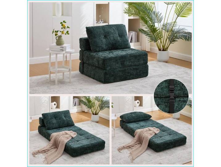 Fauteuil de relaxation convertible - Vert Émeraude - Tissu Chenille - Sofa-Bed pour salon