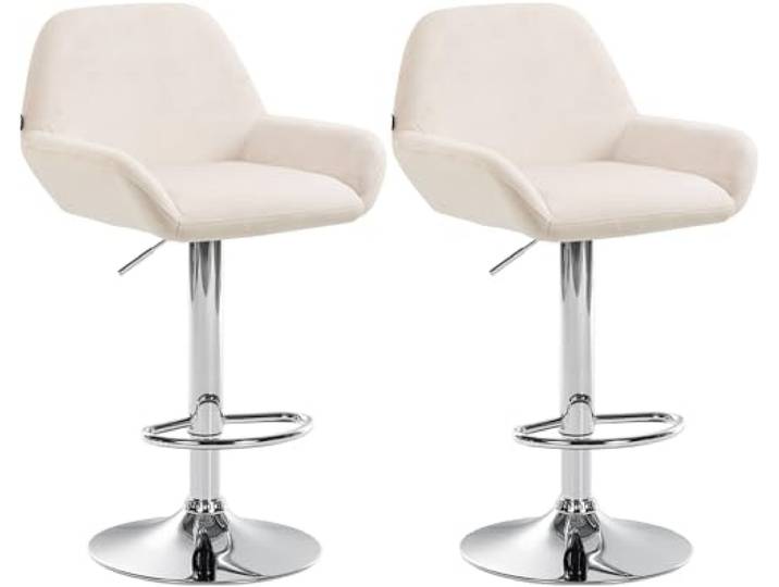CLP 2er Set Barhocker Braga Samt drehbar und höhenverstellbar Farbe Creme Material Gestell Metall in Chromoptik