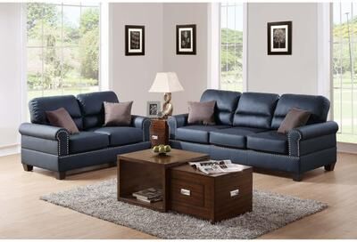 Esofastore Faux Leather Upholstered Sofa Set 2pc Black Finish Nailhead Trim