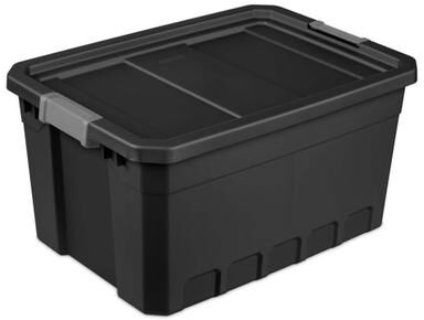 Sterilite 19 Gal Rugged Industrial Stackable Storage Tote w/ Lid, Black, 6 Pack