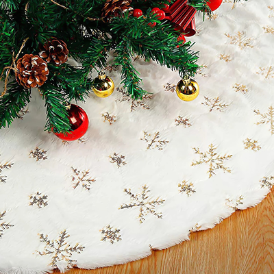 HomeDecorAndMore LLC White Snowflake Tree Skirts Christmas Decor Gold