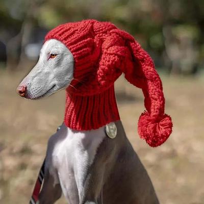 Inspired Living Cozy Hand Knit Greyhound Snood Winter Dog Hat red m