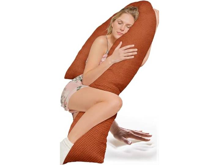 Traumreiter Seitenschläferkissen Visco J Form Wendekissen mit Memory Foam Stütze [orthopädisch] Schwangerschaftskissen zum Schlafen Stillkissen XXL Kissen, Komfortkissen mit Bezug Terrakotta