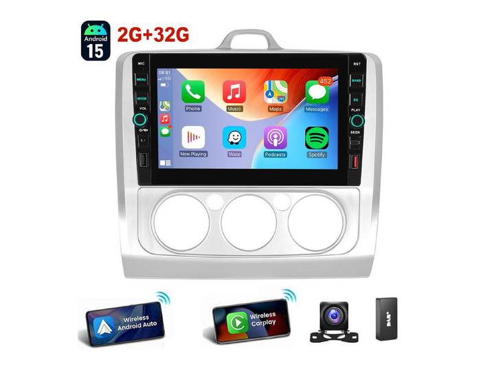 ESSGOO DAB+ Autoradio Für Ford Focus II MK2 04-11 Android16 Carplay GPS Navi Autoradio (RDS, 4+64GB(optional), Digitalradio (DAB), USB- und Type-C, GPS, DAB+ (optional), SWC, Apple Carplay Android Auto GPS Navi WIFI BT EQ mit USB- und Type-C)