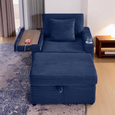 "56.5"" Corduroy Single-Seater Lazy Sofa with Ottoman, Storage Space, and Table Board"