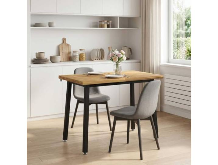 HFXHIJXQ Esstisch 110x55x75 cm Massivholz Akazie Tisch Robuster Küchentisch für Esszimmer und Wohnzimmer mit verzinkten Stahlbeinen und 80 kg Belastbarkeit.