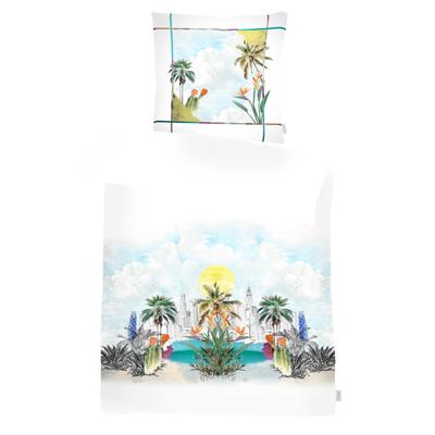 Bettwäsche APELT "Miami", bunt, B/L: 135cm x 200cm, 1 Stk., 1 Stk., Satin (Bio-Baumwolle), B/L: 80cm x 80cm, Satin (Bio-Baumwolle), Obermaterial: 100% Baumwolle, Bettwäsche, Bettwäsche, Stadt unter Palmen