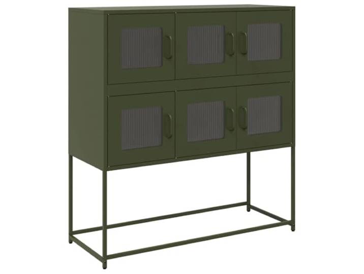 HEFZGDB Sideboard aus kaltgewalztem Stahl in Olivgrün mit Stahlgestell, ergonomischen Griffen, Metallfüßen und als praktischer Aufbewahrungsschrank für Essgeschirr