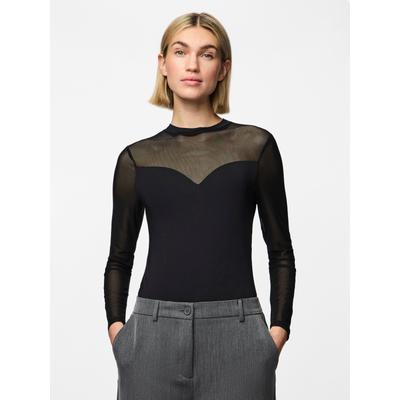 Langarmbody PIECES "PCMILLY LS MESH BODYSTOCKING NOOS", Damen, Gr. M (38), N-Gr, schwarz, Obermaterial: 92% Polyamid, 8% Elasthan, unifarben, Rundhals, Bodys
