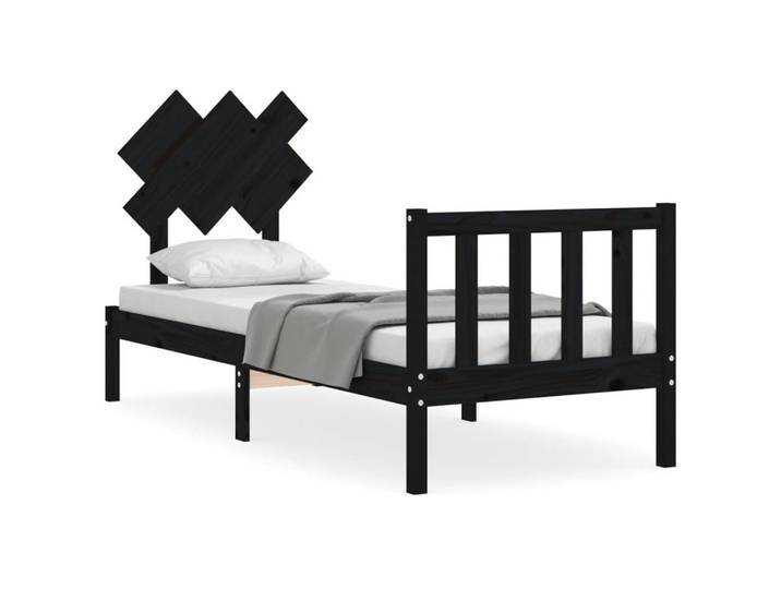 furnicato Bettgestell Schwarzes Massivholz Bett 195,5 x 140,5 x 81 cm mit Kopf- und Fußteil (1-tlg)