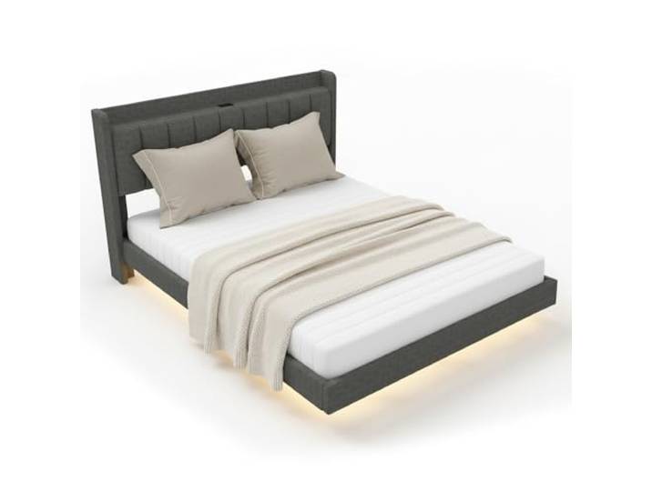 Home Deluxe LED Bett – 160 x 200 cm, Dunkelgrau Polsterbett mit Beleuchtung & Matratze für modernen Schlafkomfort