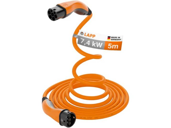 Lapp Mobility Helix type 2 oplaadkabel 7,4 kW/zelfoprollend / 32 A / 1-fasig/E-auto oplaadkabel/mode 3/5m, oranje