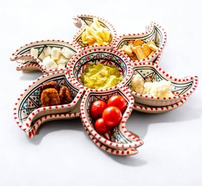 Kamsah Star-Shaped Ceramic Serving Platter, Set of 7, Handmade Tunisia