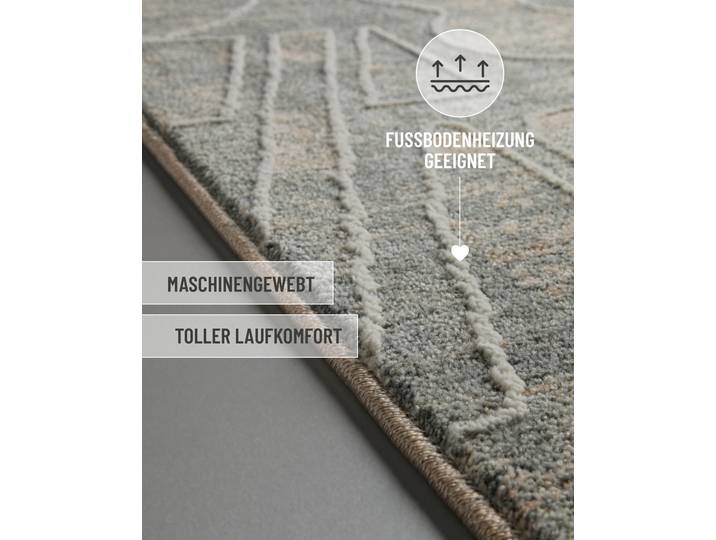 Teppich ESPRIT Beatle-B , grau (türkis grau), B:200cm H:15mm L:290cm, Oberfläche: 100% Polyester, Teppiche, Teppich, Kurzflor, grafisches Design, Hoch-Tief-Effekt, waschbar, Jute-Rücken