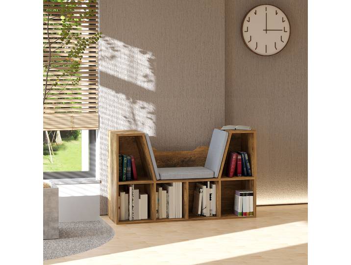 HOMCOM Bibliothèque Banc 2-en-1 6 Cubes Brun Rustique