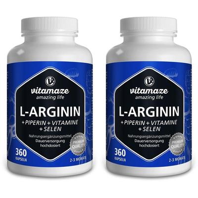 L-Arginin 750 mg hochd.+Piperin+Vitamine Kapseln 2x 2x360 St