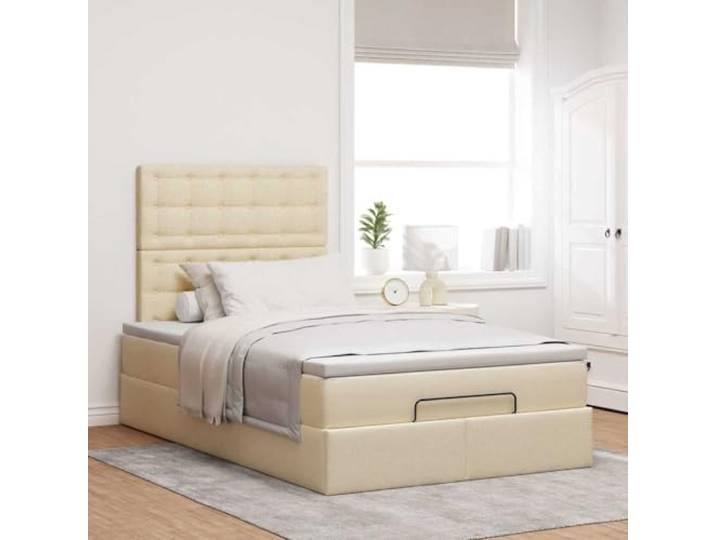 KTHLBRH Boxspringbett mit Matratze, Creme, 120 x 190 cm Taschenfedern, hydraulisches Heben, Kopfteil inklusive, 280 kg Tragkraft