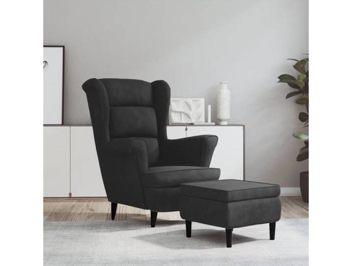 FAFEICY Fauteuil à oreilles avec tabouret Gris foncé Velours FA001