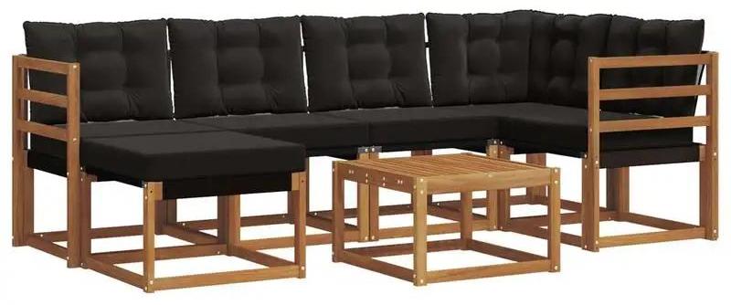 Garten-Loungeset - 7-teiliges Outdoor Sofa Set - Akazienholz - Textilene Sitzflächen - Für Terrasse und Garten - Farbe Marron Braun