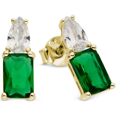 Paar Ohrstecker FIRETTI "Ohrringe Silber gelbgoldfarben vergoldet mit Zirkonia und Glasstein", grün (gelbgoldfarben, kristallweiß, grün, kristallweiß, grün), Ohrringe, Damen, Silber 925 (Sterlingsilber), mit Zirkonia (synth.), Glasstein