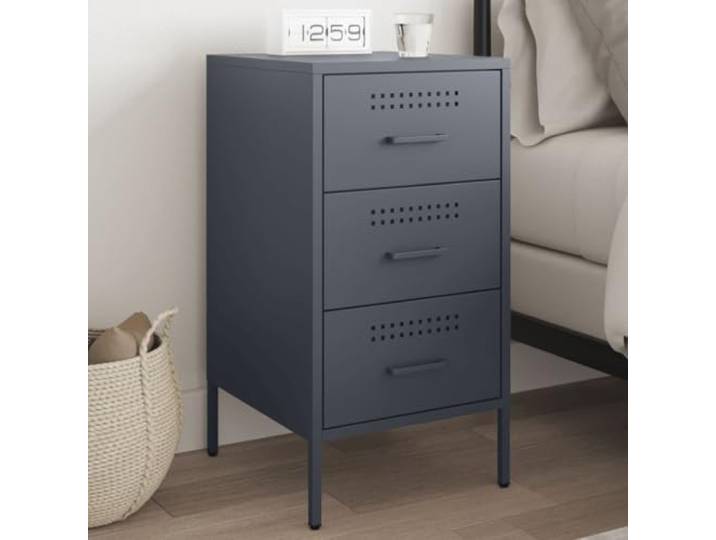 HEFZGDB Industrie-Stil Nachttisch Anthrazit 36x39x68 cm Stahl Metall Beistellschrank mit Stauraum und verstellbaren Füßen