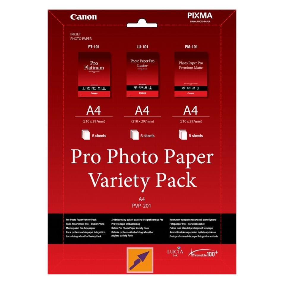 Canon PVP-201, Pro Photo Pap.Variety Pack, 15 Blatt (300 g/m², A4, 15 Stk.) (6211B021)