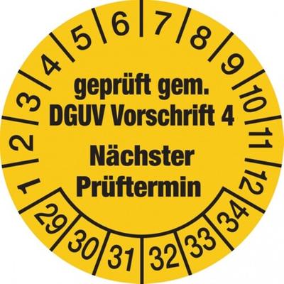 König Werbeanlagen Dreifke® Prüfplakette, DGUV Vorschrift 4 Nächster Prüftermin, ge - 30 mm Folie selbstklebend