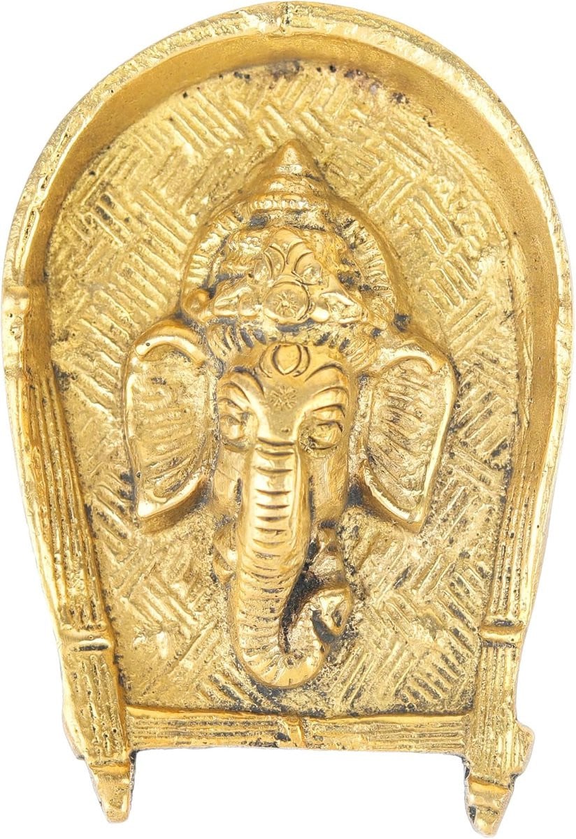 ShopVlot Decoratieve Messing Ganesha Gezicht Wanddecoratie Antieke Sculptuur voor Thuis of Tempel