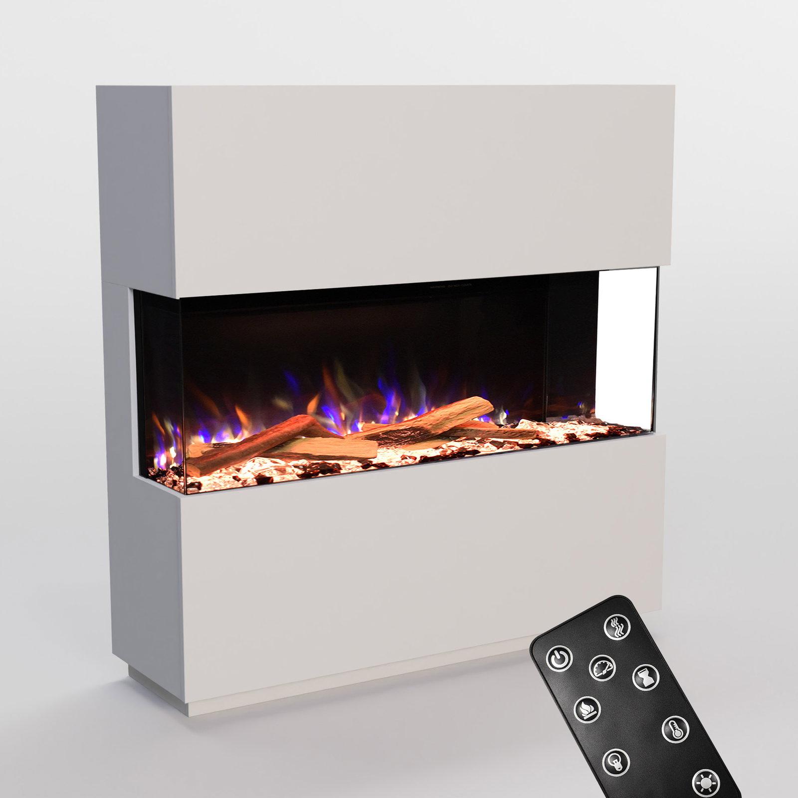 Glow Fire Elektrokamin 'PR16' in Weiss | LED Standkamin in weiß mit Heizung (1500 W) | HxBxT: 130x131x40cm