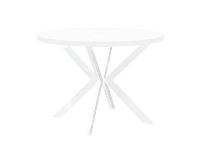 Dekori Möbel Runder Ausziehbarer Tisch für Esszimmer, ENDO mit Metallbeinen, Loft-Stil, Industriel, Durchmesser Varianten von : 90 bis 220 cm (Weiß/Weiß, 110/160)