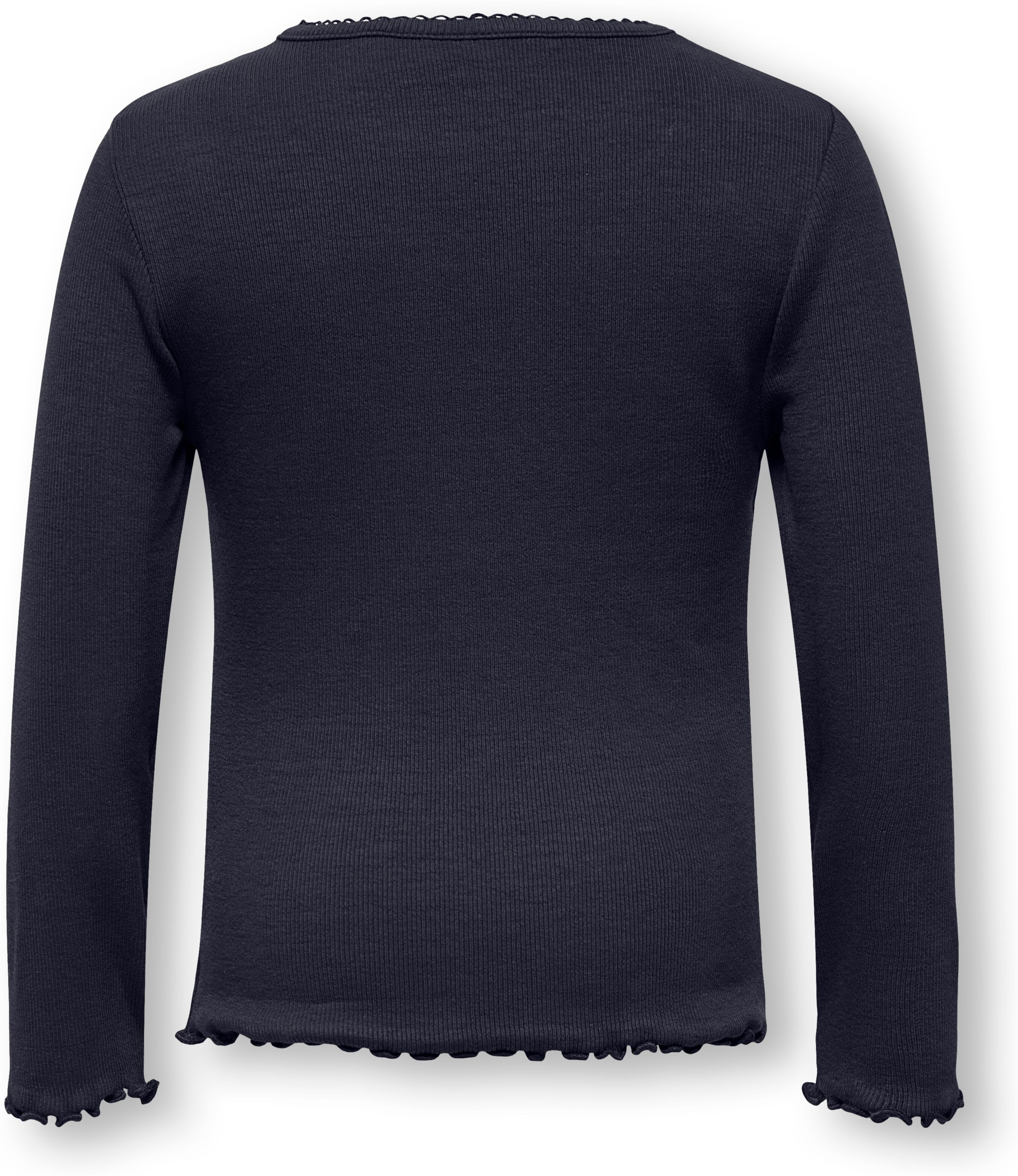 Langarmshirt KIDS ONLY "KMGTRINNY SLD LS ONECK TOP JRS NOOS", Mädchen, Gr. 104, blau (night sky), Jersey, Obermaterial: 95% Baumwolle, 5% Elasthan, unifarben, figurbetont normal, Rundhals, Shirts Langarmshirt, aus Baumwollmischung, figurbetonte Passform, 