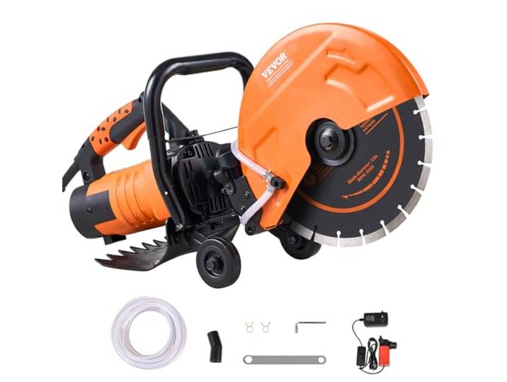 VEVOR Scie à béton électrique\, 305 mm\, scie circulaire puissance élevée 2800 W profondeur de coupe 114 mm scie à disque humide/sec avec conduite d'eau\, pompe à eau\, lame\, pour la pierre et la brique