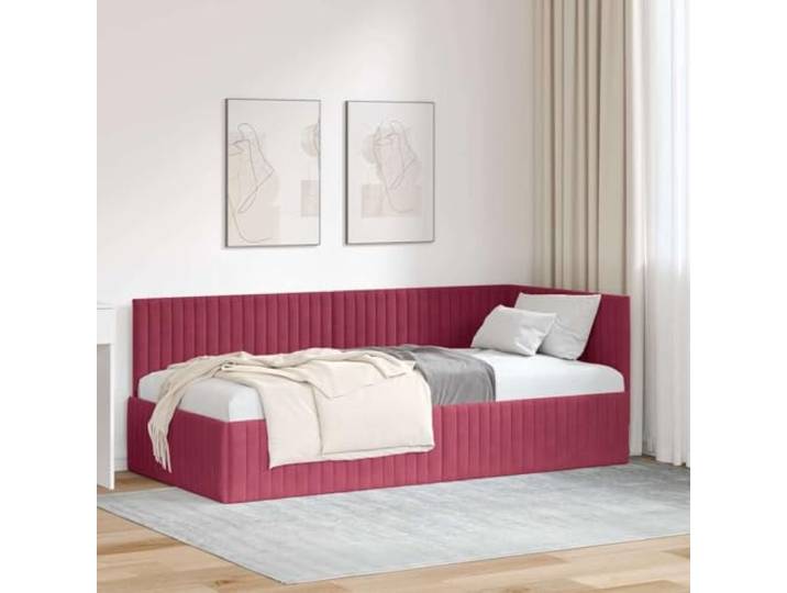YUTAASU Eckbettgestell mit Kopfteil Weinrot 90x200 cm Samt L-Form Design, Lattenrost Inklusive, Verstellbares Kopfteil, Pflegeleicht, Moderner Stoffbezug